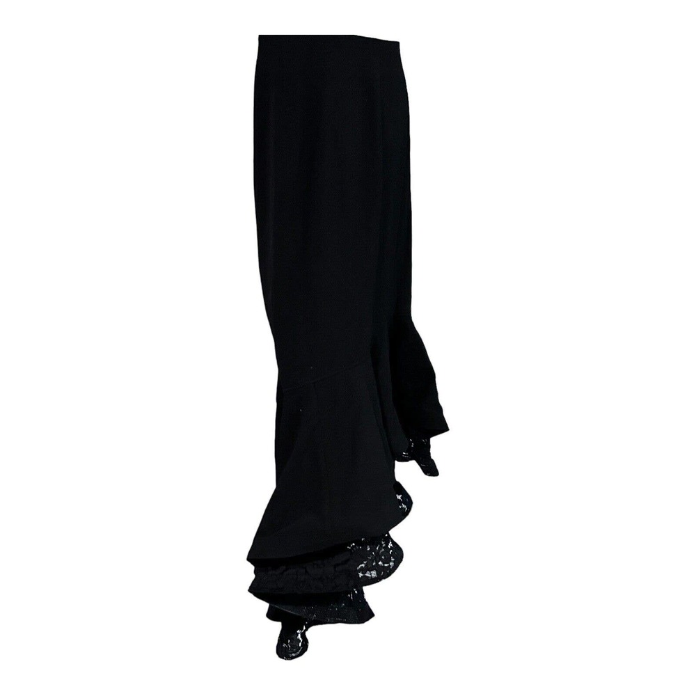 Ashro High Low Lace Trim Tiered Black Trumpet Skirt Office Business Dinner Party - Picture 3 of 9